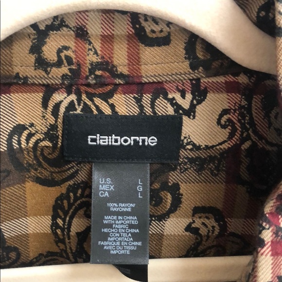 Claiborne Brown Patterned Casual Button Down Shirt - Picture 2 of 5